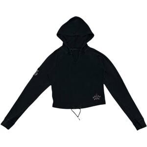 Guess Y2K Grunge Thermal Crop Style Hooded Sweatshirt